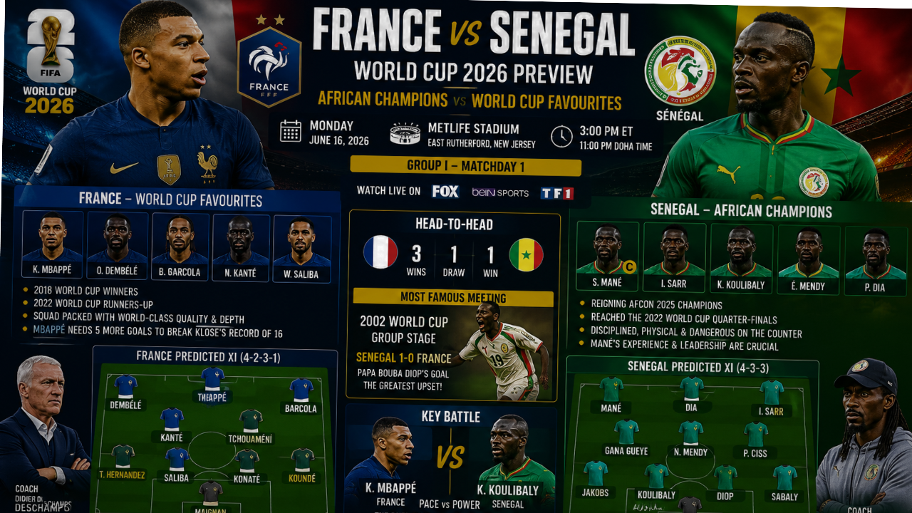 France vs Senegal World Cup 2026 Preview: African Champions vs World Cup Favourites