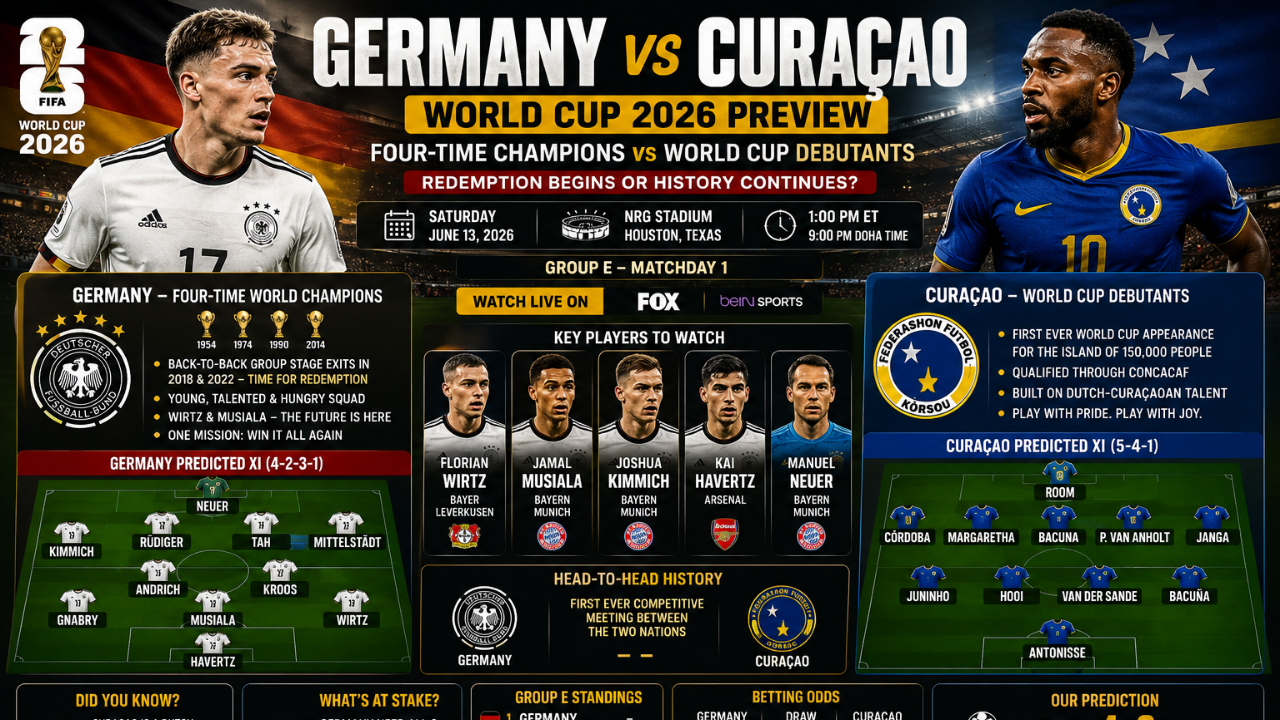 Germany vs Curaçao World Cup 2026 Preview: Can the Four-Time Champions Start Their Redemption?