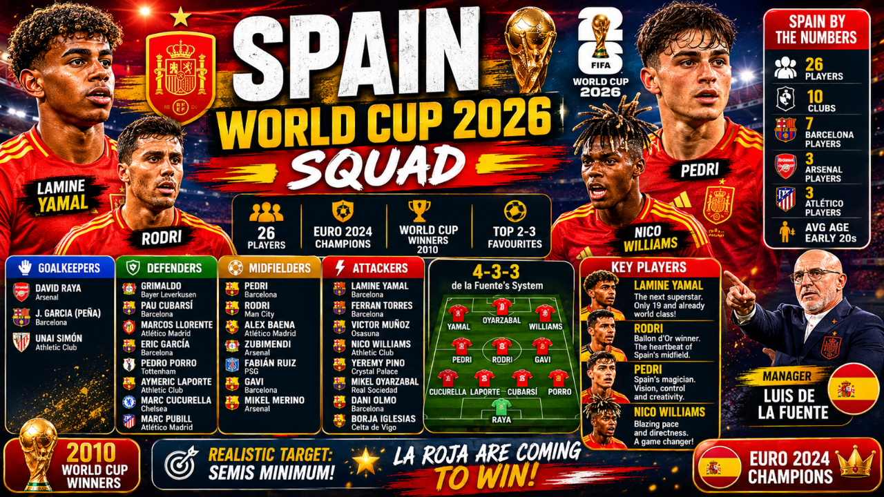 Spain World Cup 2026 Squad: Full Official Squad List, Key Players & Predictions