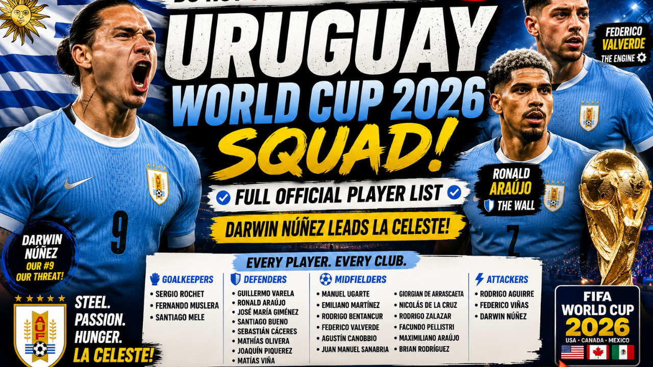 Uruguay World Cup 2026 Squad: Every Player, Every Club — Full Official List