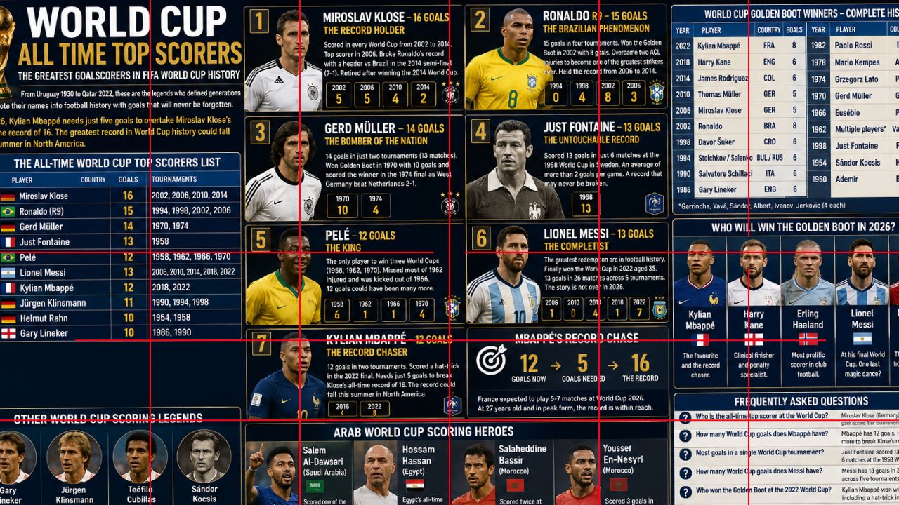 The FIFA World Cup all time top scorers list
