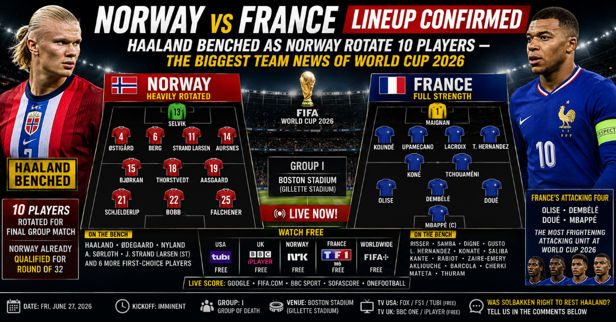 Norway vs France Lineup Confirmed: Haaland Benched as Norway Rotate 10 Players — The Biggest Team News of World Cup 2026