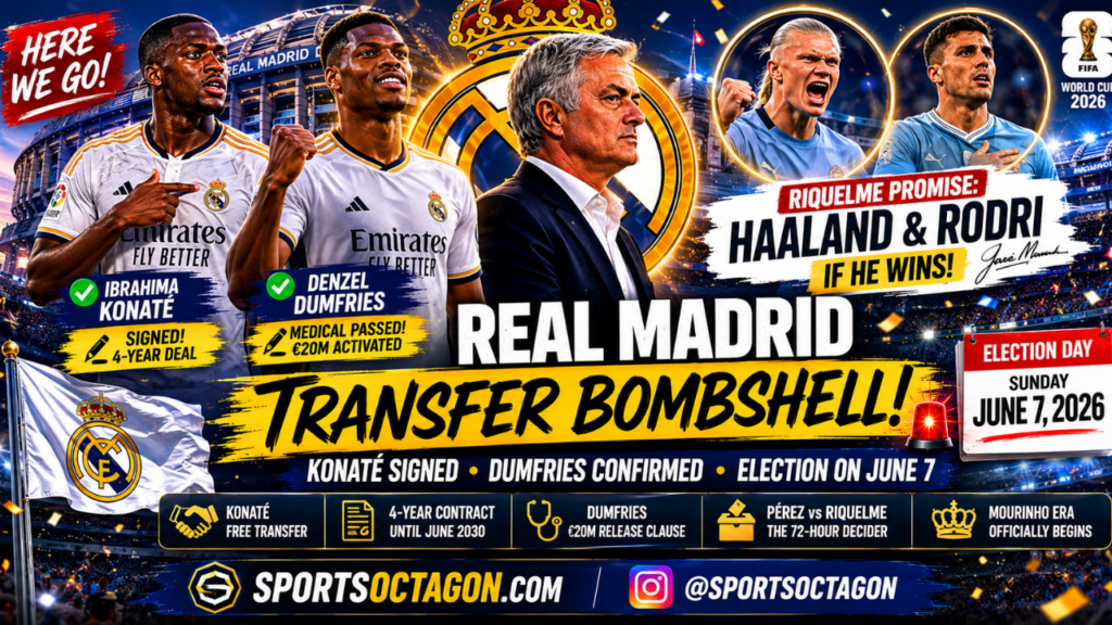 Real Madrid Transfer News Today: Konaté Signed, Dumfries Medical Done, and Riquelme Promises Haaland and Rodri Before Sunday’s Election